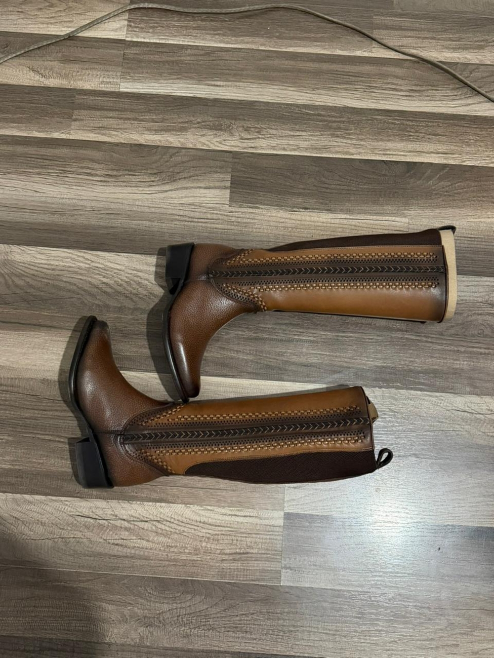 Women’s Brown Over-the-Knee Leather Boots with Decorative Stitching